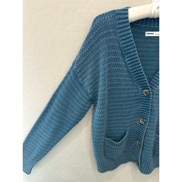 SONOMA | Blue Textured Knit Button Front Cardigan Sweater | Small - Picture 4 of 8
